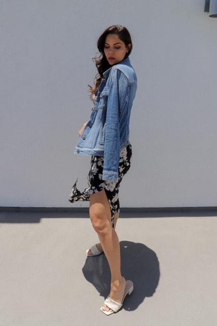 denim jacket and dress outfit