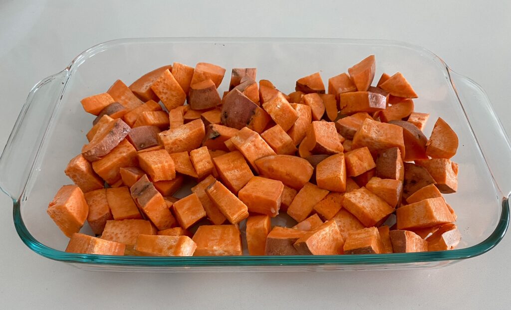 Baked chopped sweet potatoes