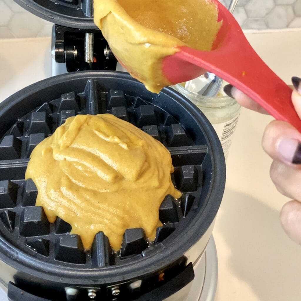 Pumpkin Spice Waffle batter Pumpkin Spice Waffle batter in waffle maker