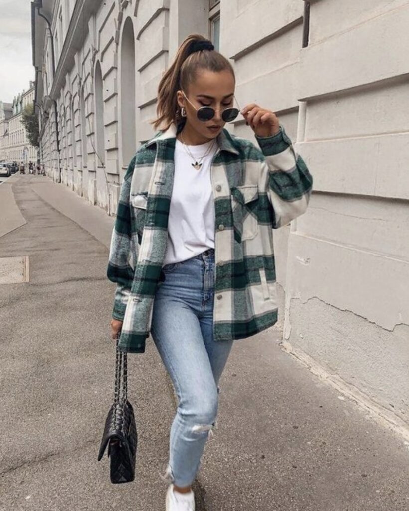 Casual flannel outfit with jeans